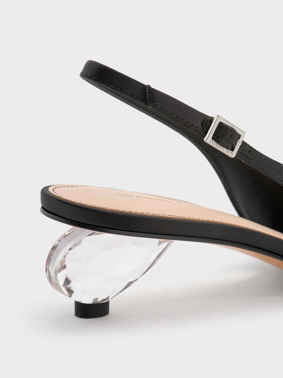 CHARLES & KEITH Featured / Pointed Crystal-Heel Slingback Pumps - Black Textured