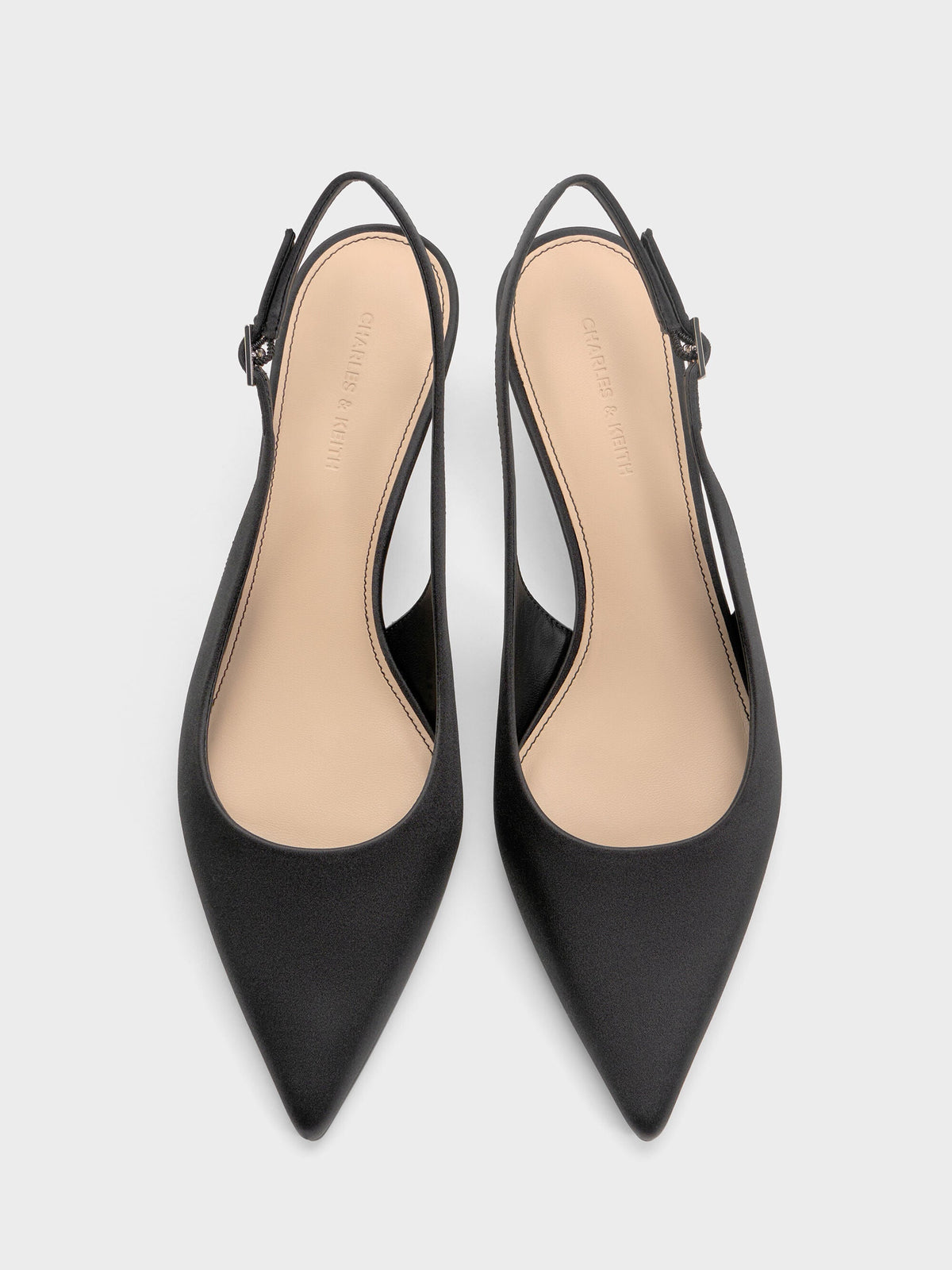 CHARLES & KEITH Featured / Pointed Crystal-Heel Slingback Pumps - Black Textured