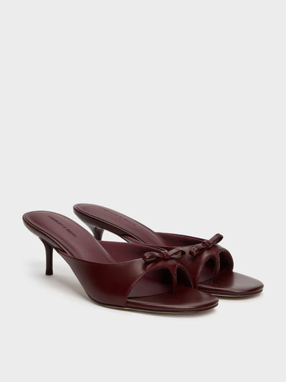 CHARLES & KEITH Value / Sonali Bow Heeled Thong Sandals - Burgundy