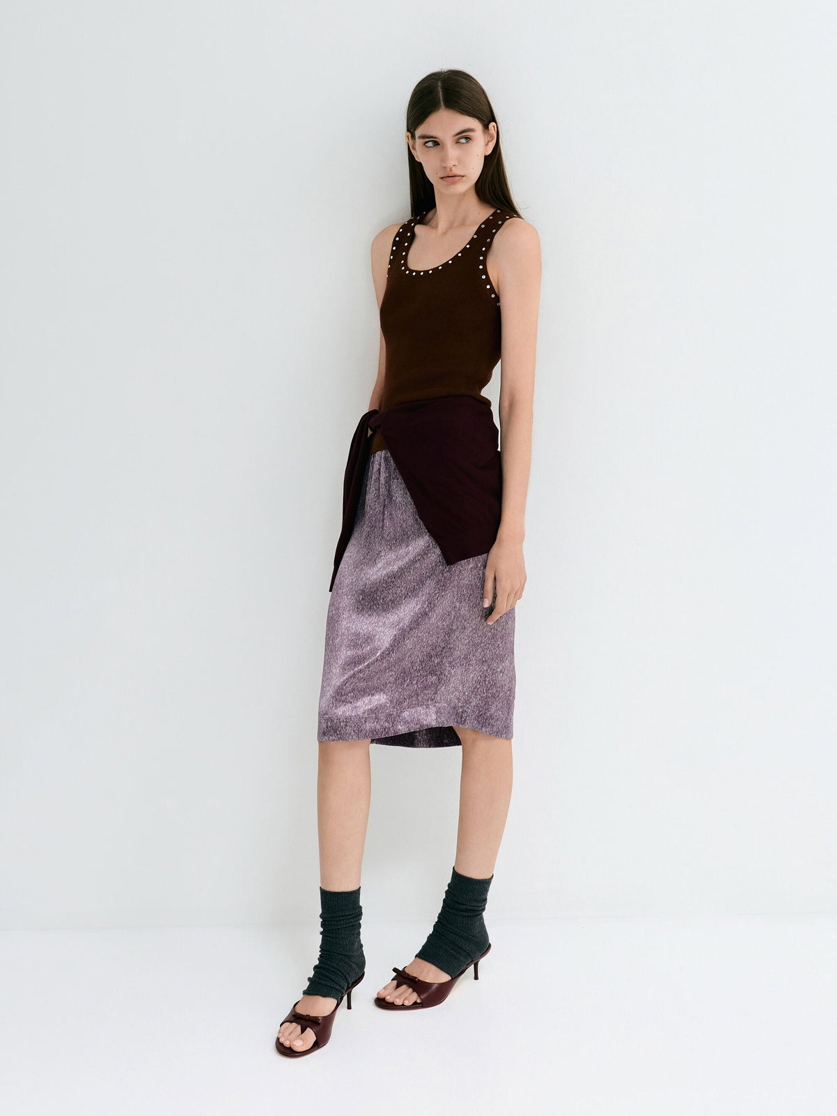 CHARLES & KEITH Value / Sonali Bow Heeled Thong Sandals - Burgundy