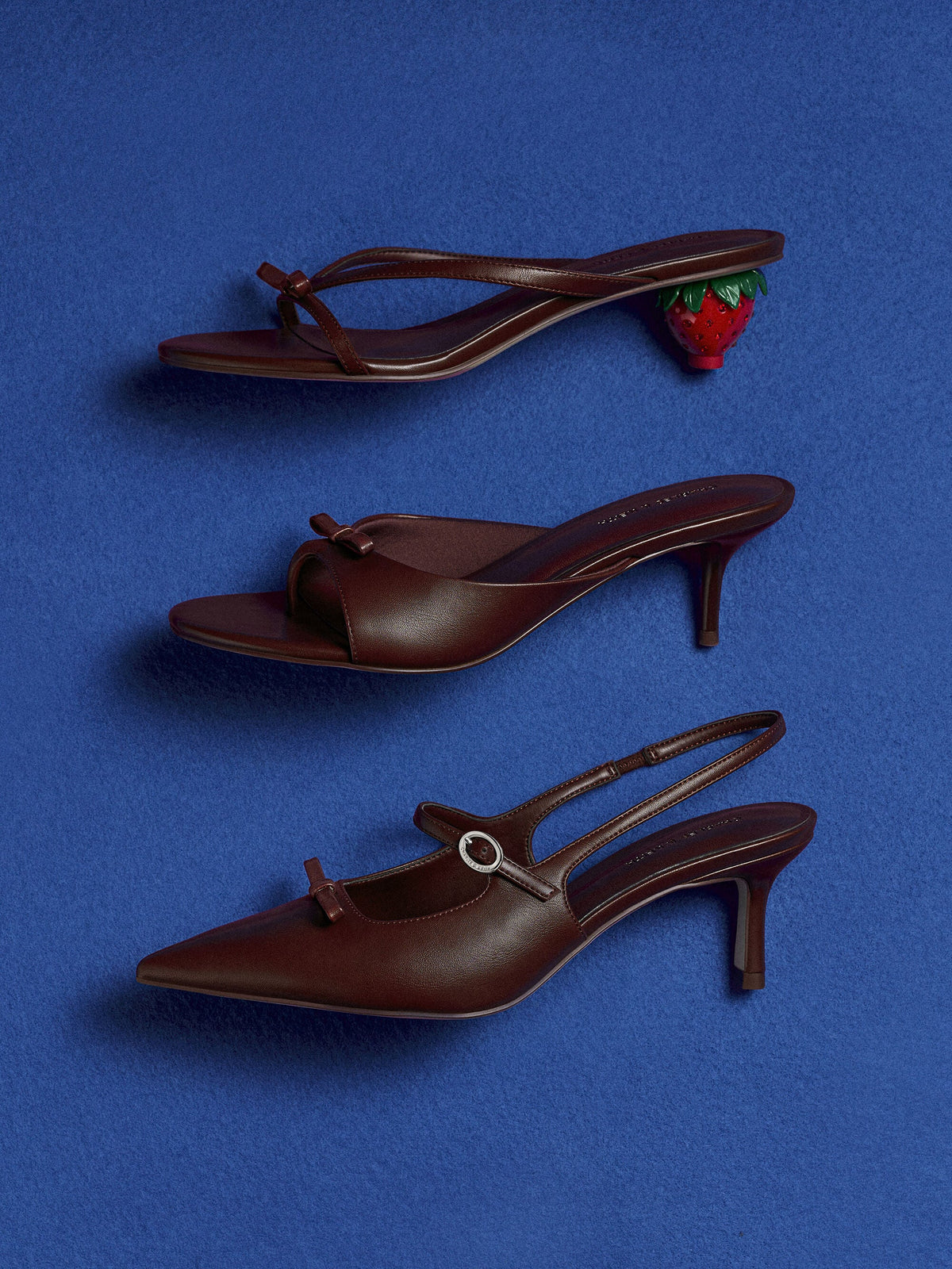 CHARLES & KEITH Value / Sonali Bow Heeled Thong Sandals - Burgundy