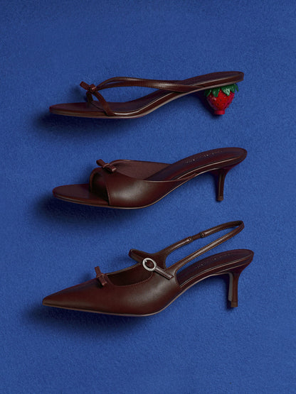 CHARLES & KEITH Value / Sonali Bow Heeled Thong Sandals - Burgundy