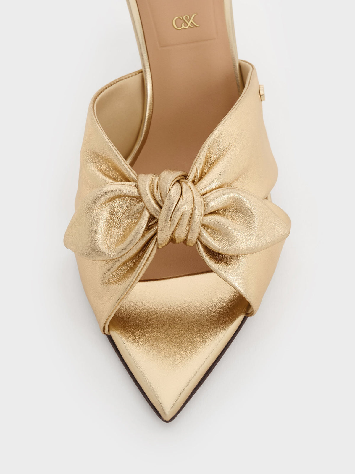 CHARLES & KEITH Trending / Jayce Metallic Leather Stiletto Mules - Gold