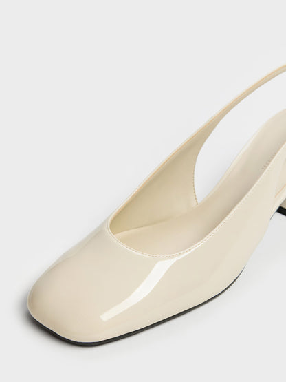 CHARLES & KEITH Quality / Danni Patent Slingback Pumps - Chalk