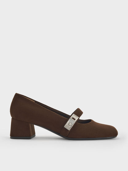 CHARLES & KEITH Deals / Lando Faux Suede Mary Jane Pumps - Dark Brown Textured