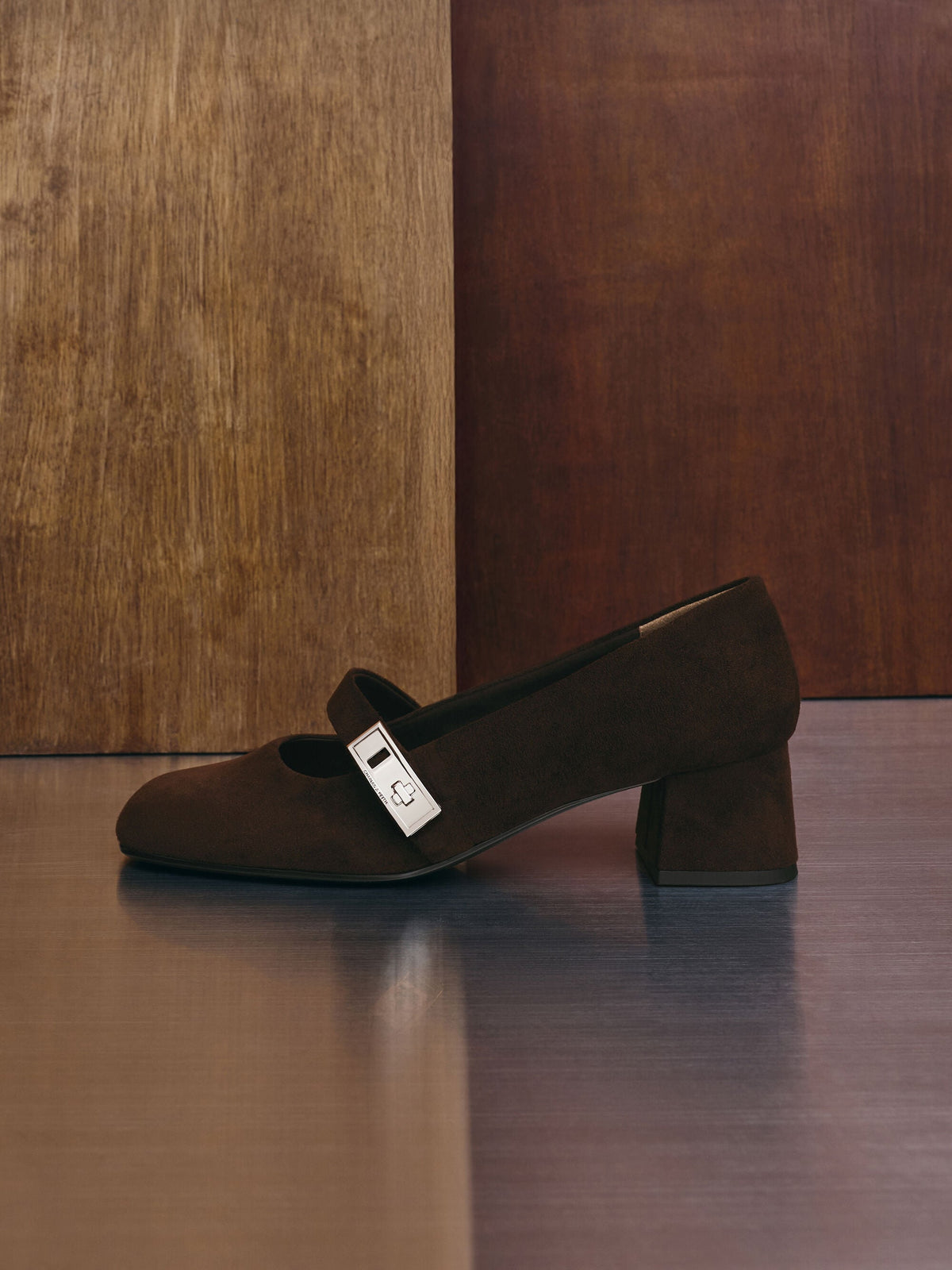 CHARLES & KEITH Deals / Lando Faux Suede Mary Jane Pumps - Dark Brown Textured