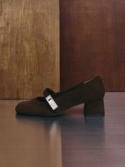 CHARLES & KEITH Deals / Lando Faux Suede Mary Jane Pumps - Dark Brown Textured