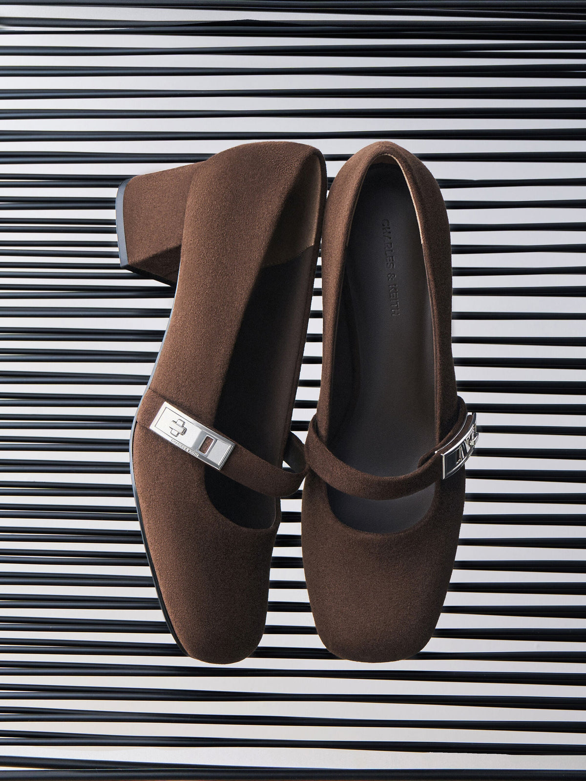 CHARLES & KEITH Deals / Lando Faux Suede Mary Jane Pumps - Dark Brown Textured