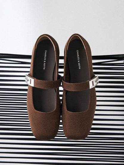 CHARLES & KEITH Deals / Lando Faux Suede Mary Jane Pumps - Dark Brown Textured