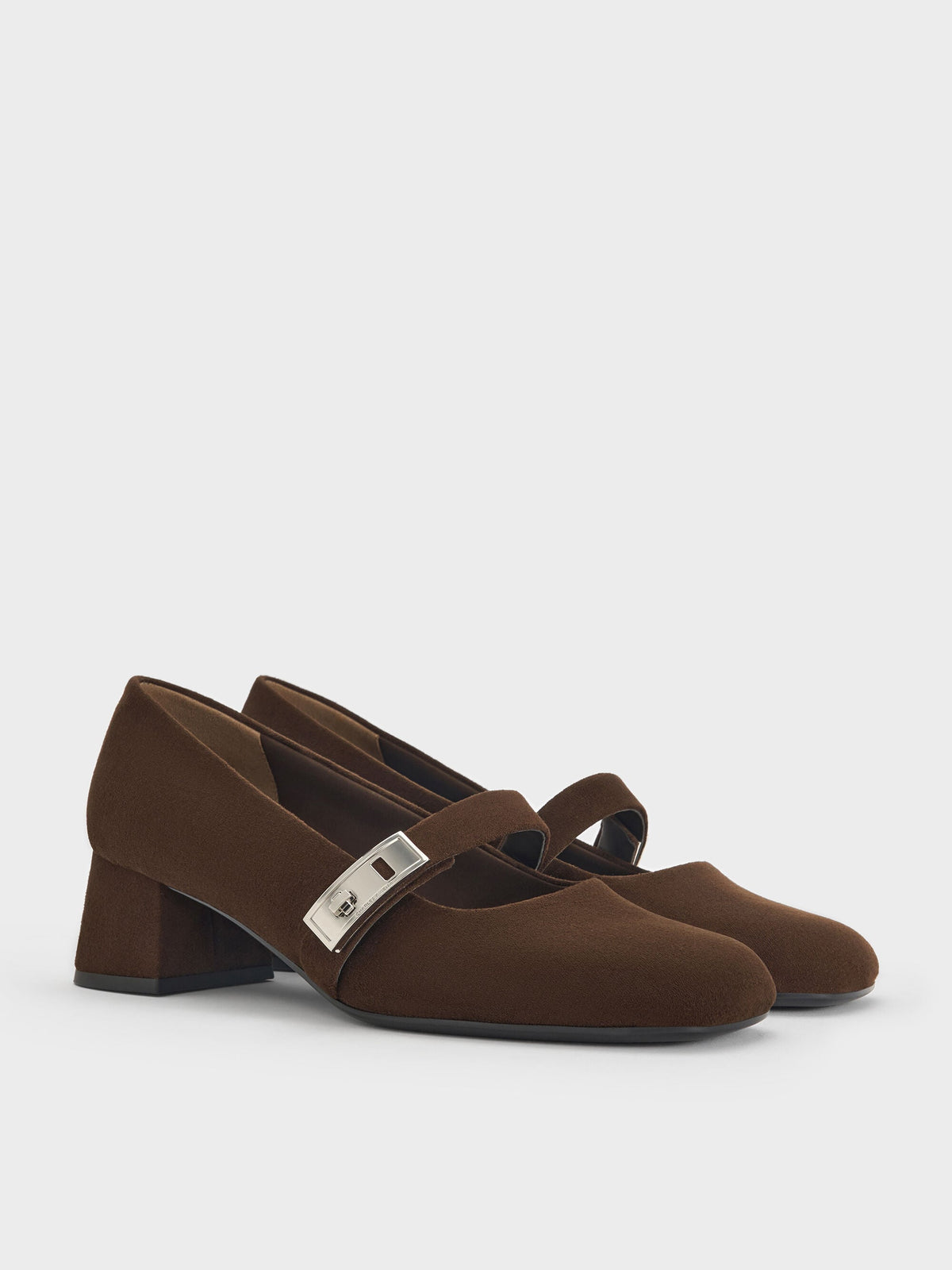 CHARLES & KEITH Deals / Lando Faux Suede Mary Jane Pumps - Dark Brown Textured