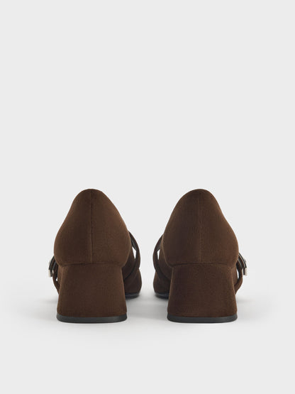 CHARLES & KEITH Deals / Lando Faux Suede Mary Jane Pumps - Dark Brown Textured