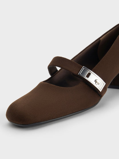 CHARLES & KEITH Deals / Lando Faux Suede Mary Jane Pumps - Dark Brown Textured
