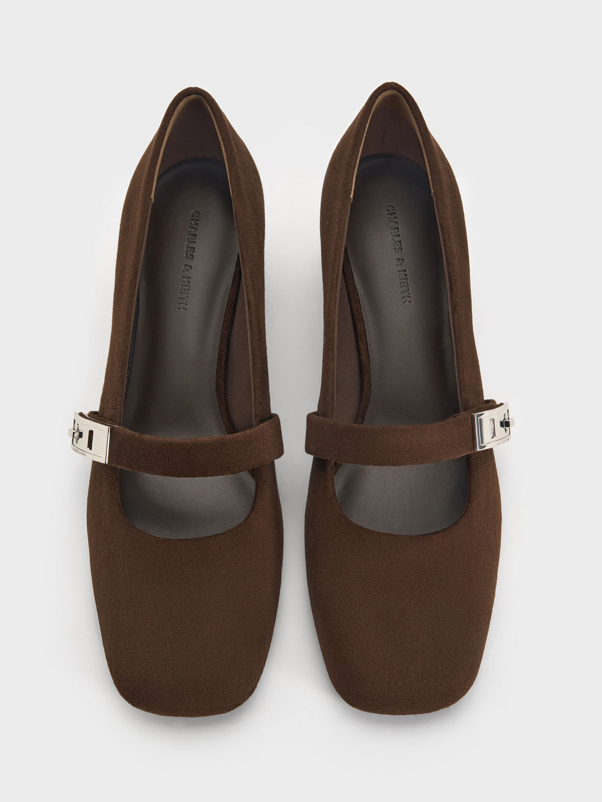 CHARLES & KEITH Deals / Lando Faux Suede Mary Jane Pumps - Dark Brown Textured