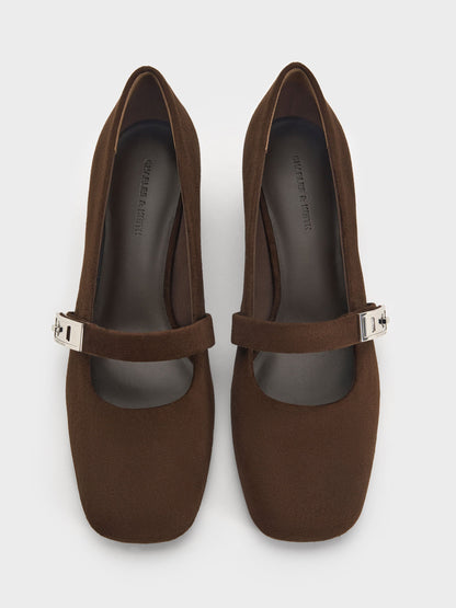 CHARLES & KEITH Deals / Lando Faux Suede Mary Jane Pumps - Dark Brown Textured