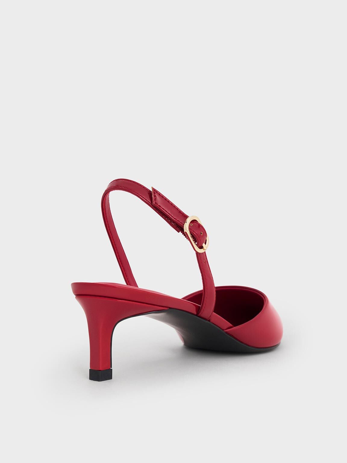 CHARLES & KEITH Best Seller / Patent Pointed Slingback Kitten Heels - Red
