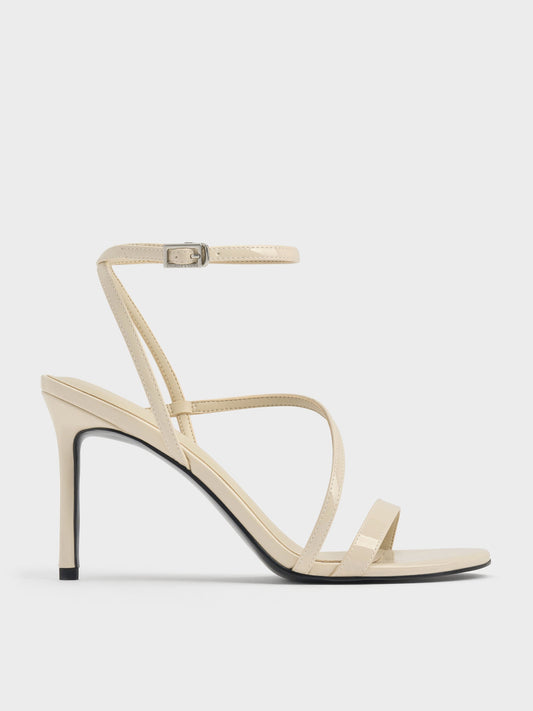CHARLES & KEITH Everyday / Andricia Patent Strappy Stiletto Sandals - Chalk