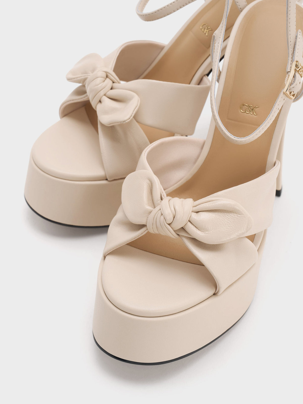 CHARLES & KEITH Trusted / Jayce Leather Platform Sandals - Oat