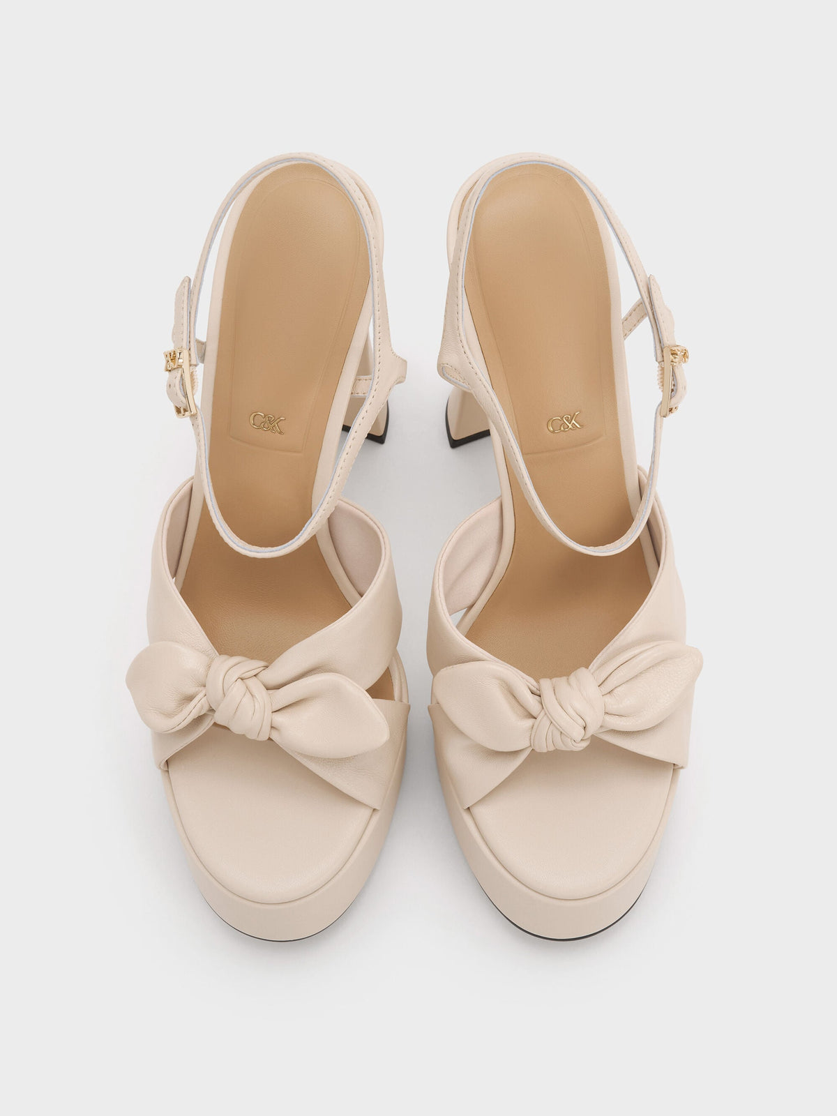 CHARLES & KEITH Trusted / Jayce Leather Platform Sandals - Oat