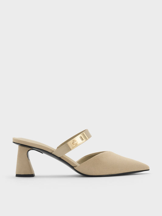 CHARLES & KEITH Exclusive / Lando Faux Suede Heeled Mules - Beige
