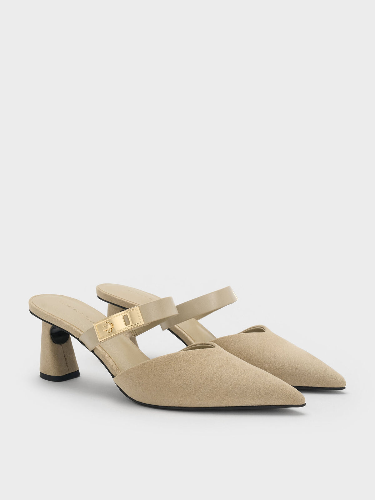 CHARLES & KEITH Exclusive / Lando Faux Suede Heeled Mules - Beige
