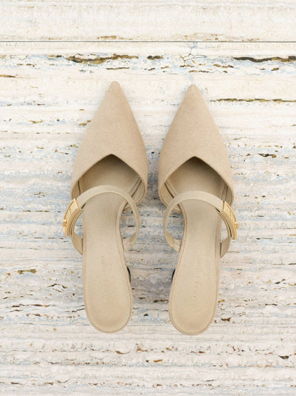 CHARLES & KEITH Exclusive / Lando Faux Suede Heeled Mules - Beige
