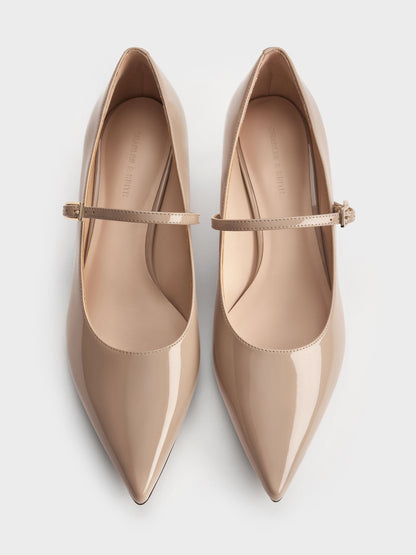 CHARLES & KEITH Trusted / Luciana Patent Mary Jane Pumps - Taupe