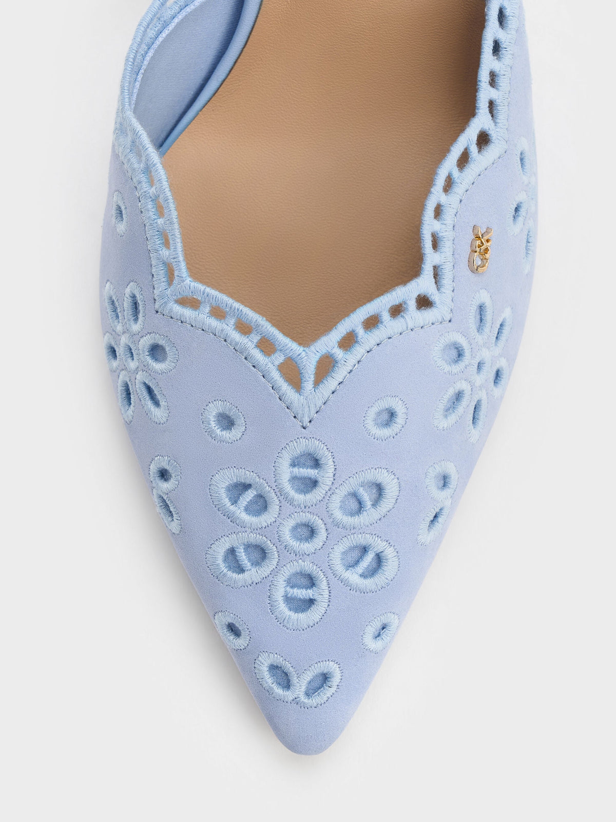CHARLES & KEITH Recommended / Leather Embroidered Pointed Slingback Pumps - Light Blue