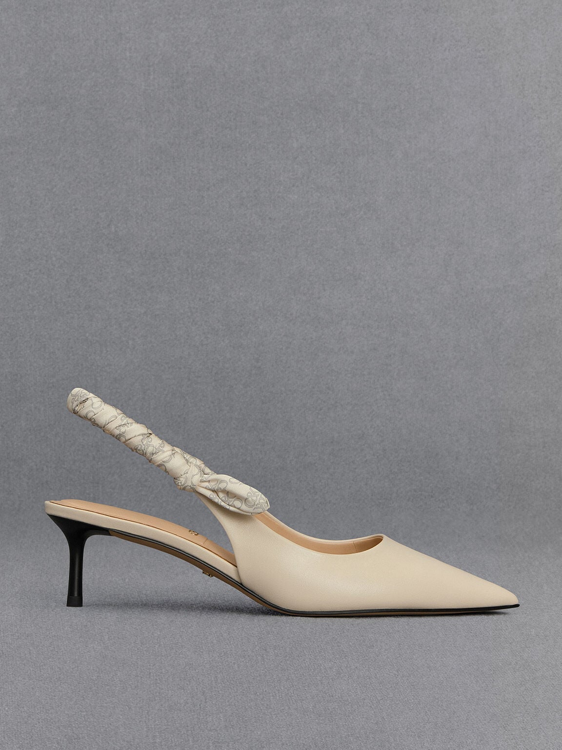 CHARLES & KEITH Quality / Tully Leather Ruched-Strap Slingback Pumps - Chalk