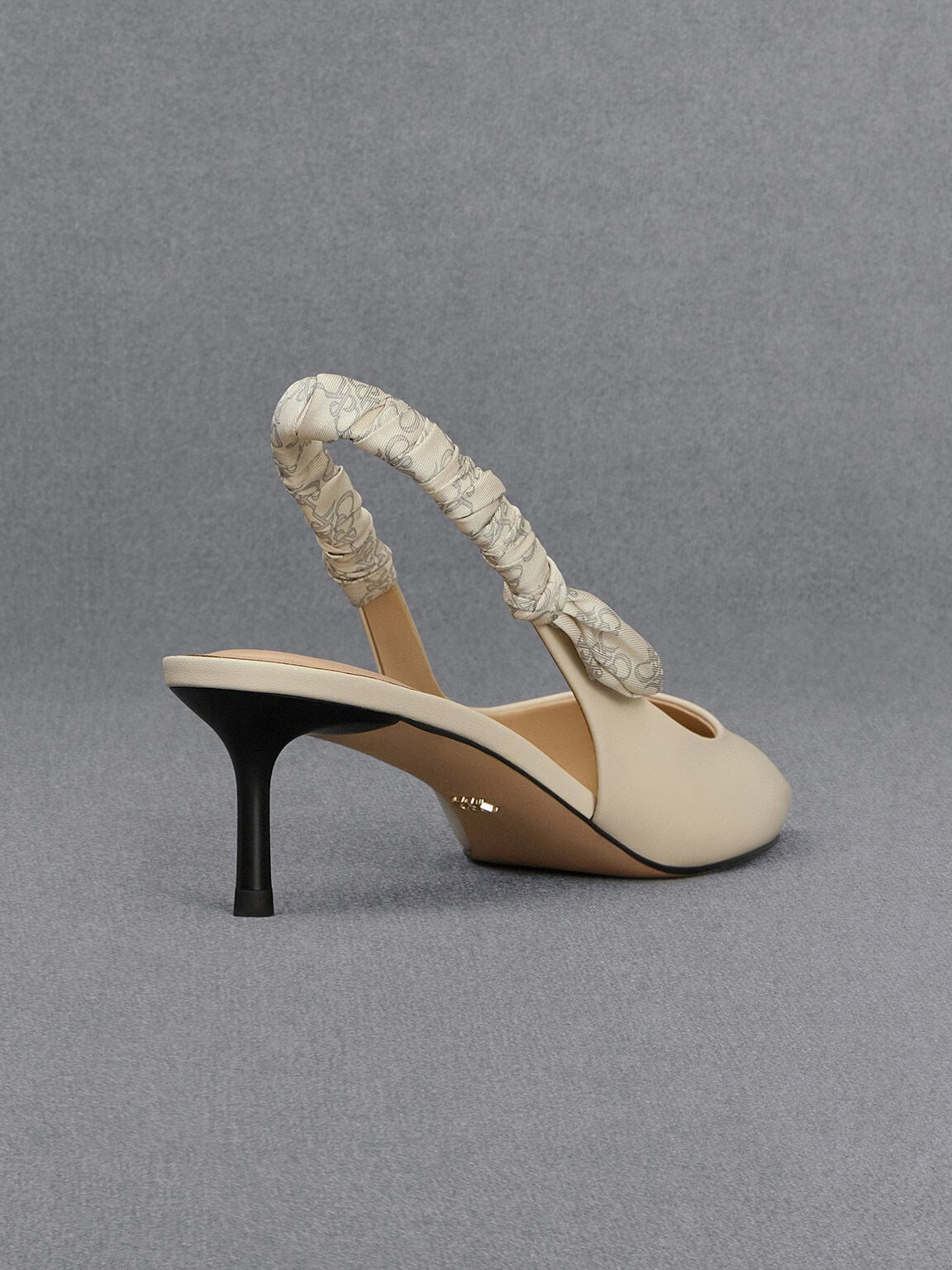 CHARLES & KEITH Quality / Tully Leather Ruched-Strap Slingback Pumps - Chalk
