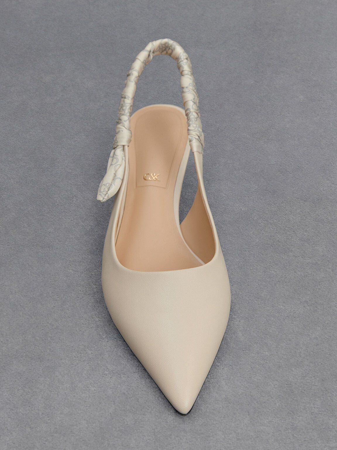 CHARLES & KEITH Quality / Tully Leather Ruched-Strap Slingback Pumps - Chalk