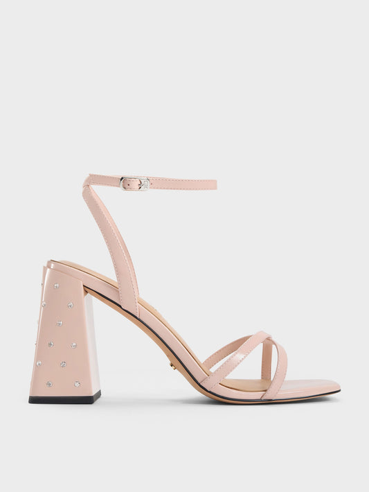 CHARLES & KEITH Popular / Emmaline Patent Leather Crystal Crossover Sandals - Pink