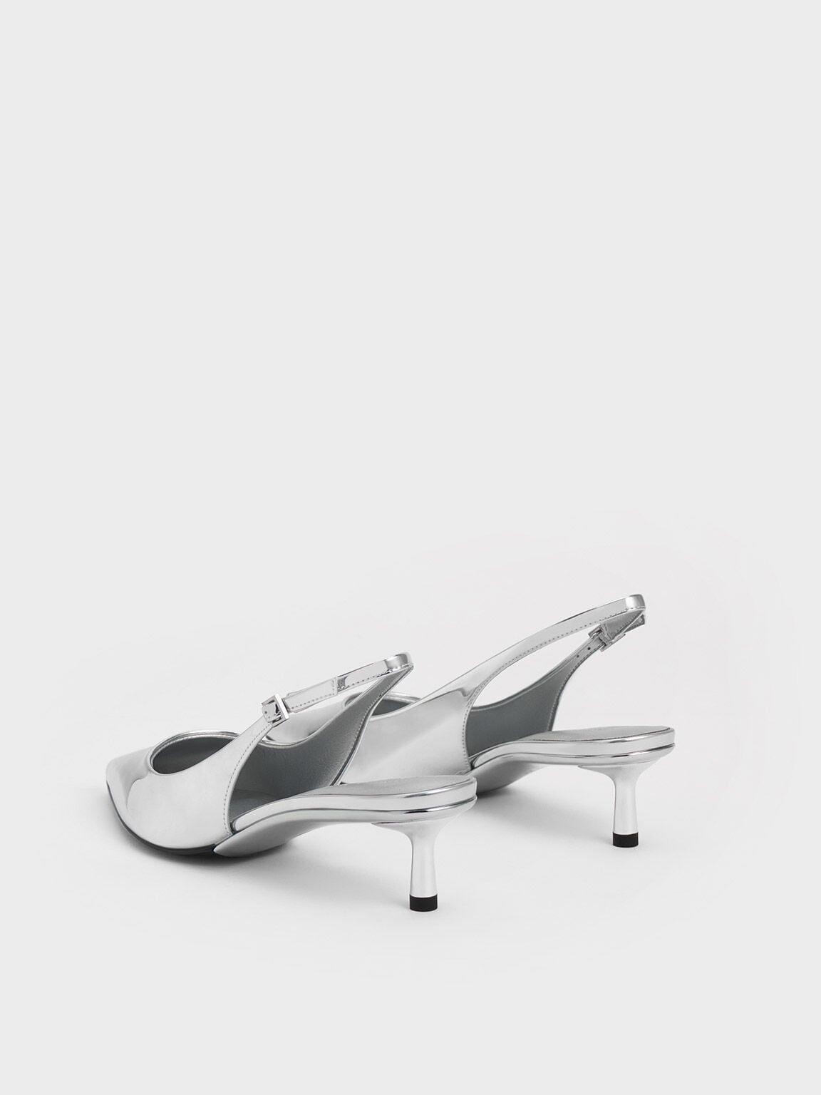 CHARLES & KEITH Premium / Curtis Metallic Slingback Kitten Heels - Silver