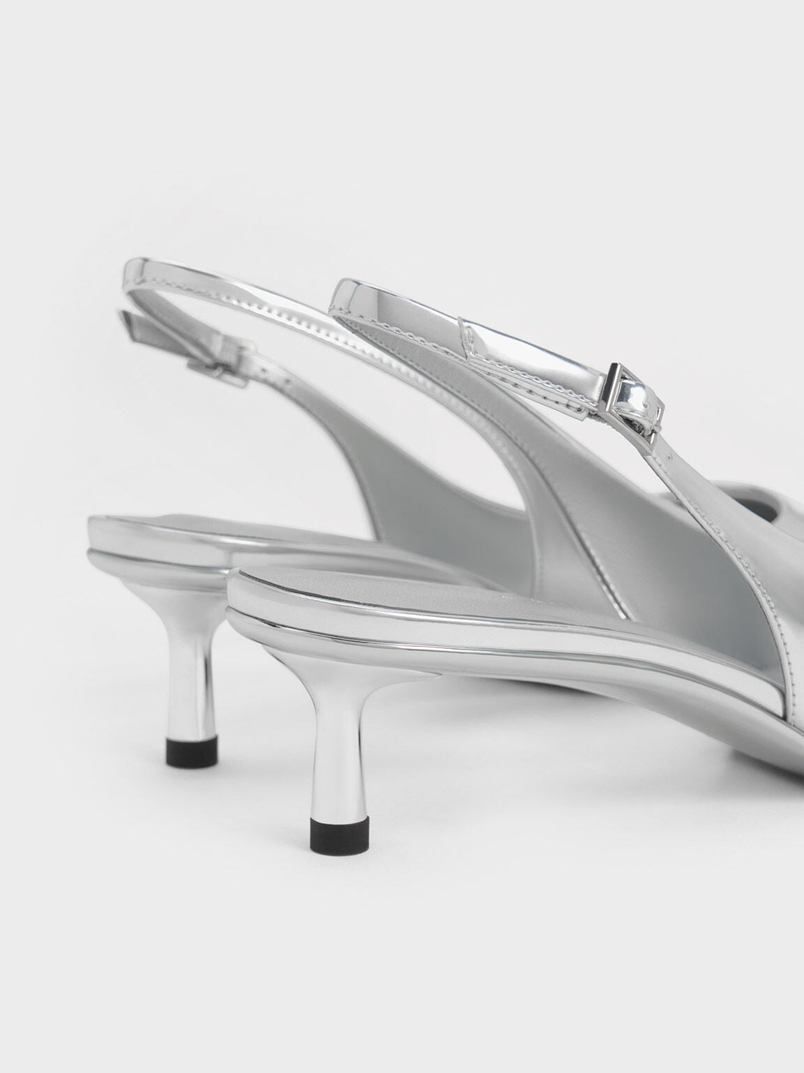 CHARLES & KEITH Premium / Curtis Metallic Slingback Kitten Heels - Silver