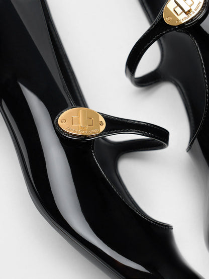 CHARLES & KEITH Classic / Hettie Patent Mary Jane Pumps - Black Patent