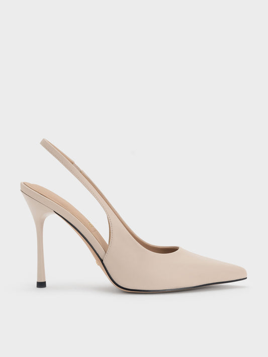 CHARLES & KEITH Top Pick / Leather Slingback Stiletto Pumps - Oat