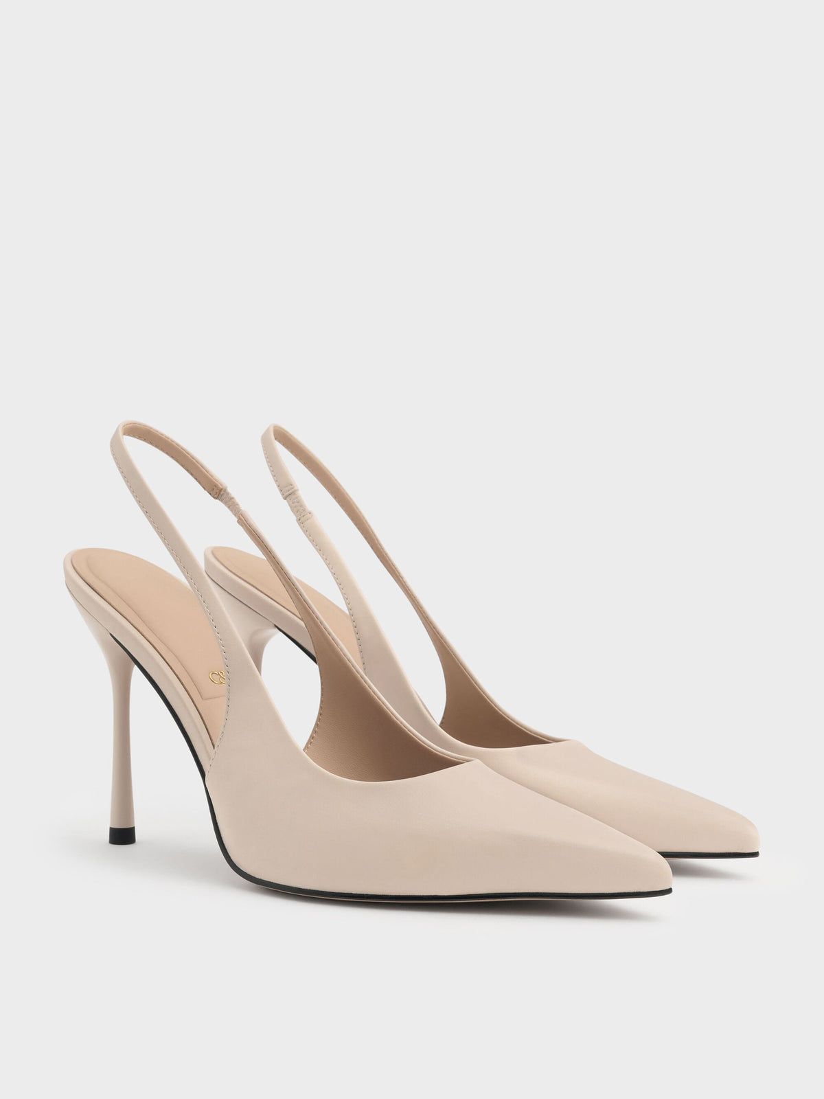 CHARLES & KEITH Top Pick / Leather Slingback Stiletto Pumps - Oat