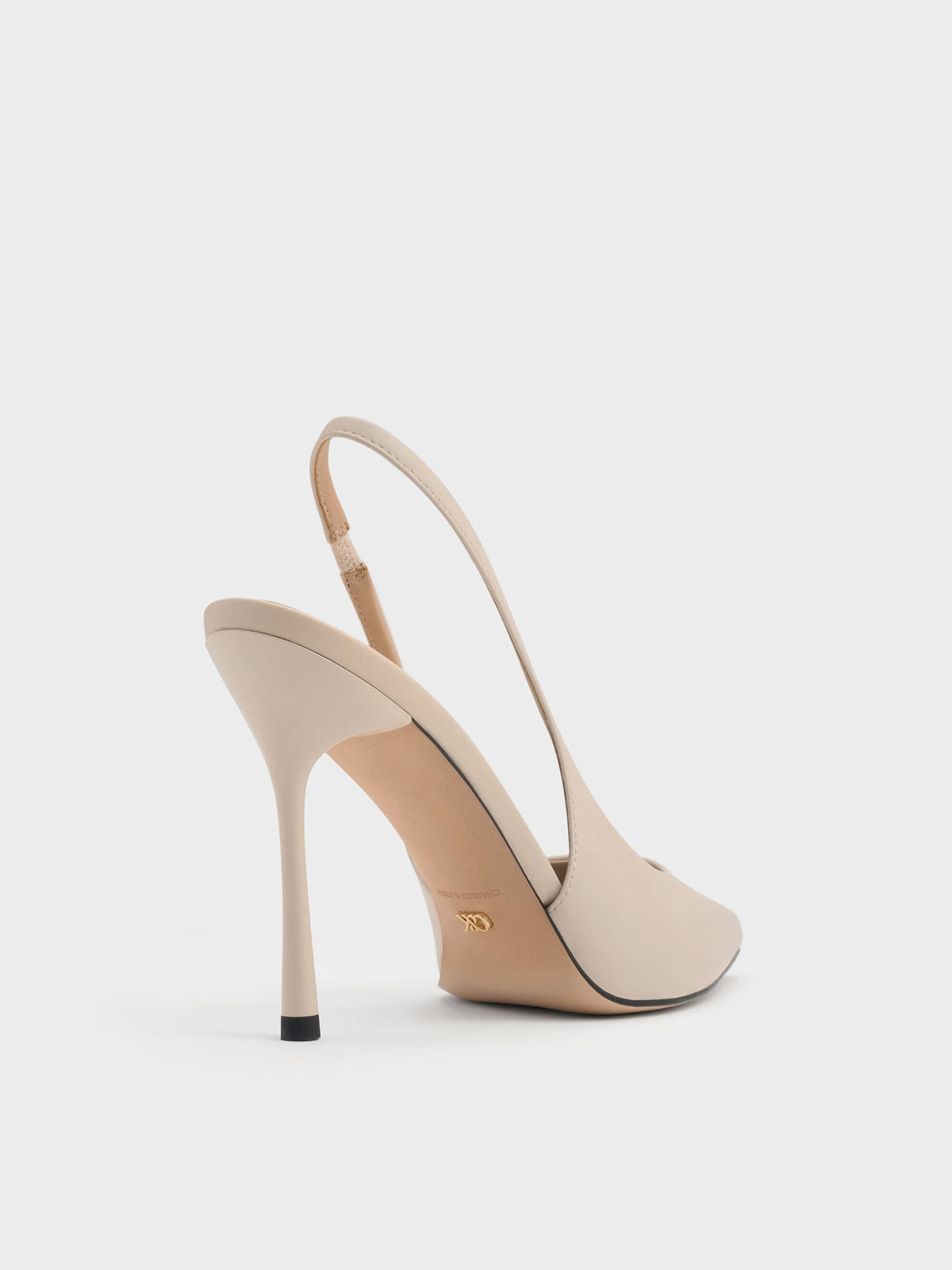 CHARLES & KEITH Top Pick / Leather Slingback Stiletto Pumps - Oat