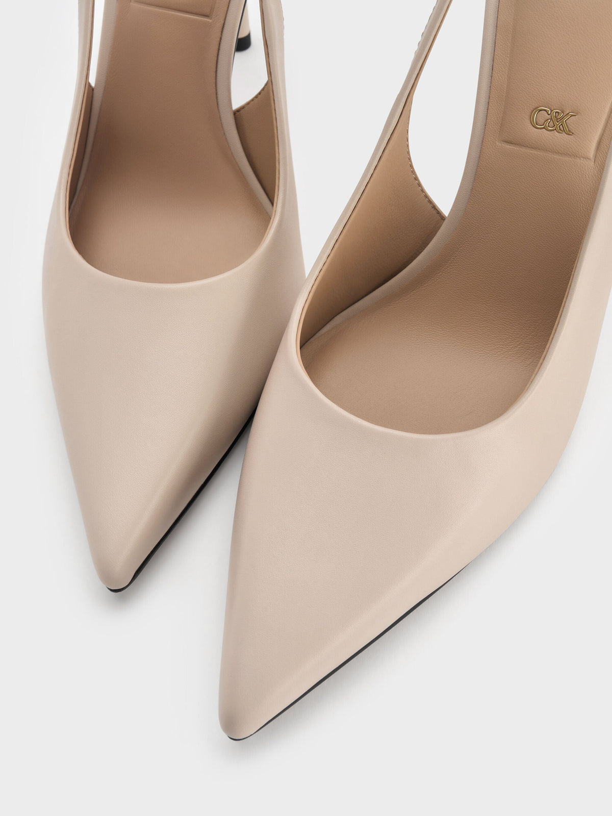 CHARLES & KEITH Top Pick / Leather Slingback Stiletto Pumps - Oat