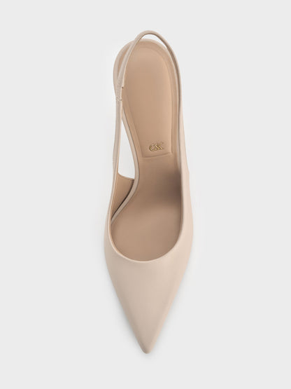 CHARLES & KEITH Top Pick / Leather Slingback Stiletto Pumps - Oat