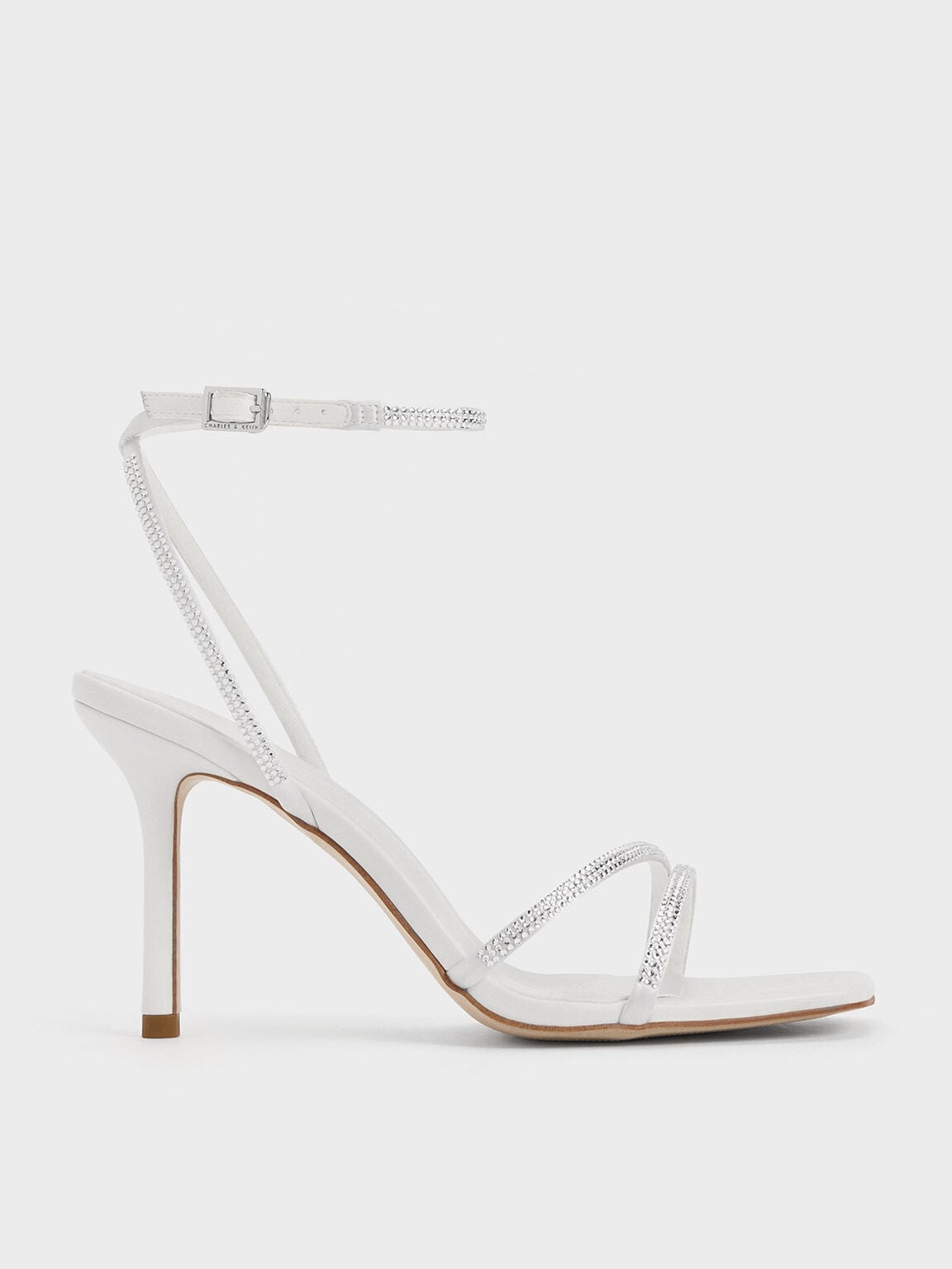 CHARLES & KEITH Trending / Satin Crystal Stiletto Sandals - White