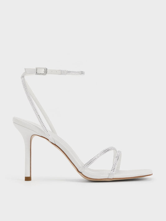 CHARLES & KEITH Trending / Satin Crystal Stiletto Sandals - White