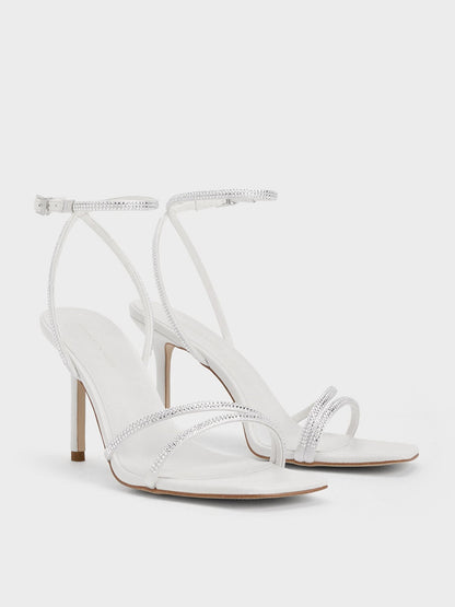CHARLES & KEITH Trending / Satin Crystal Stiletto Sandals - White