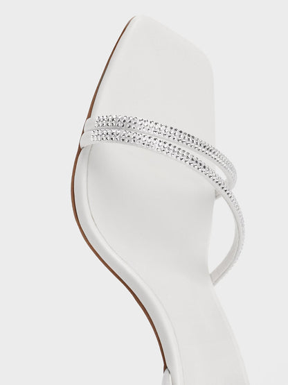 CHARLES & KEITH Trending / Satin Crystal Stiletto Sandals - White