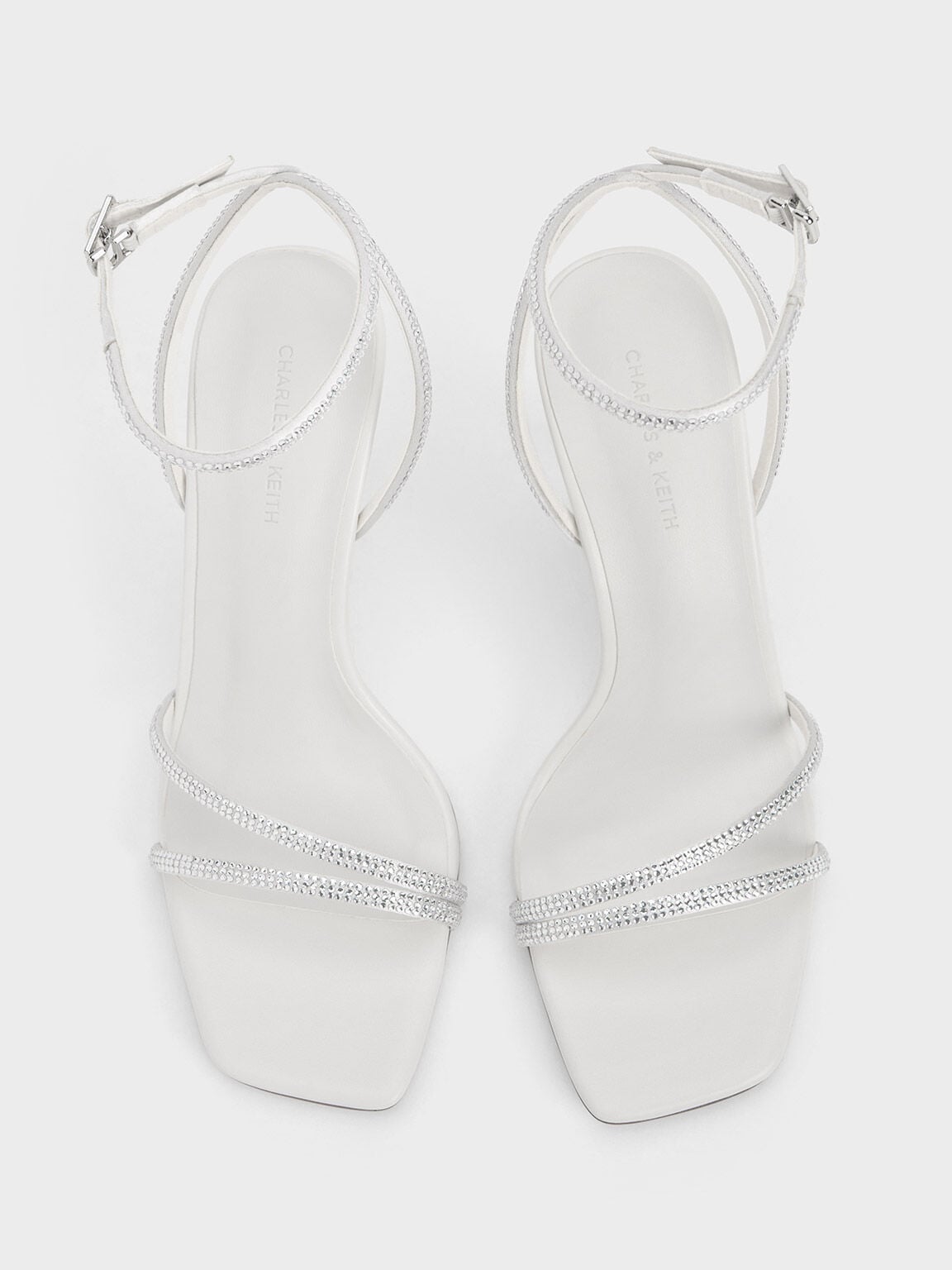 CHARLES & KEITH Trending / Satin Crystal Stiletto Sandals - White