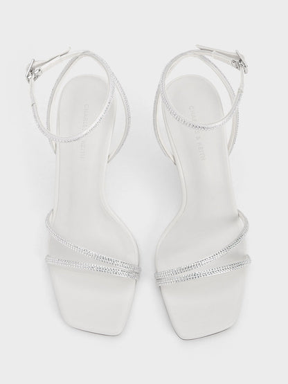 CHARLES & KEITH Trending / Satin Crystal Stiletto Sandals - White