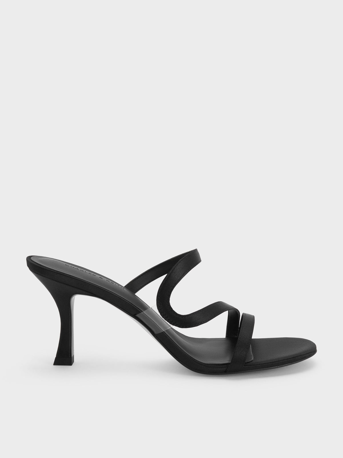 CHARLES & KEITH Everyday / Arden Satin Wavy Heeled Mules - Black Textured
