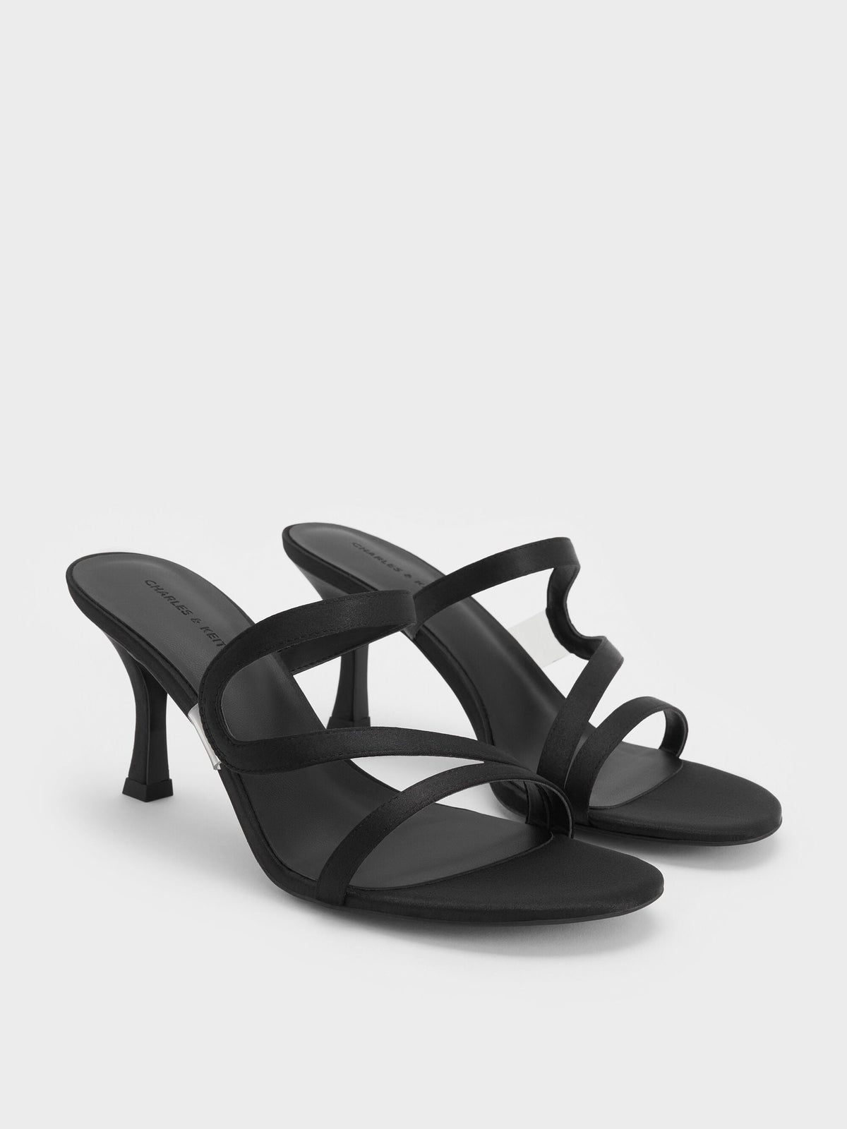 CHARLES & KEITH Everyday / Arden Satin Wavy Heeled Mules - Black Textured