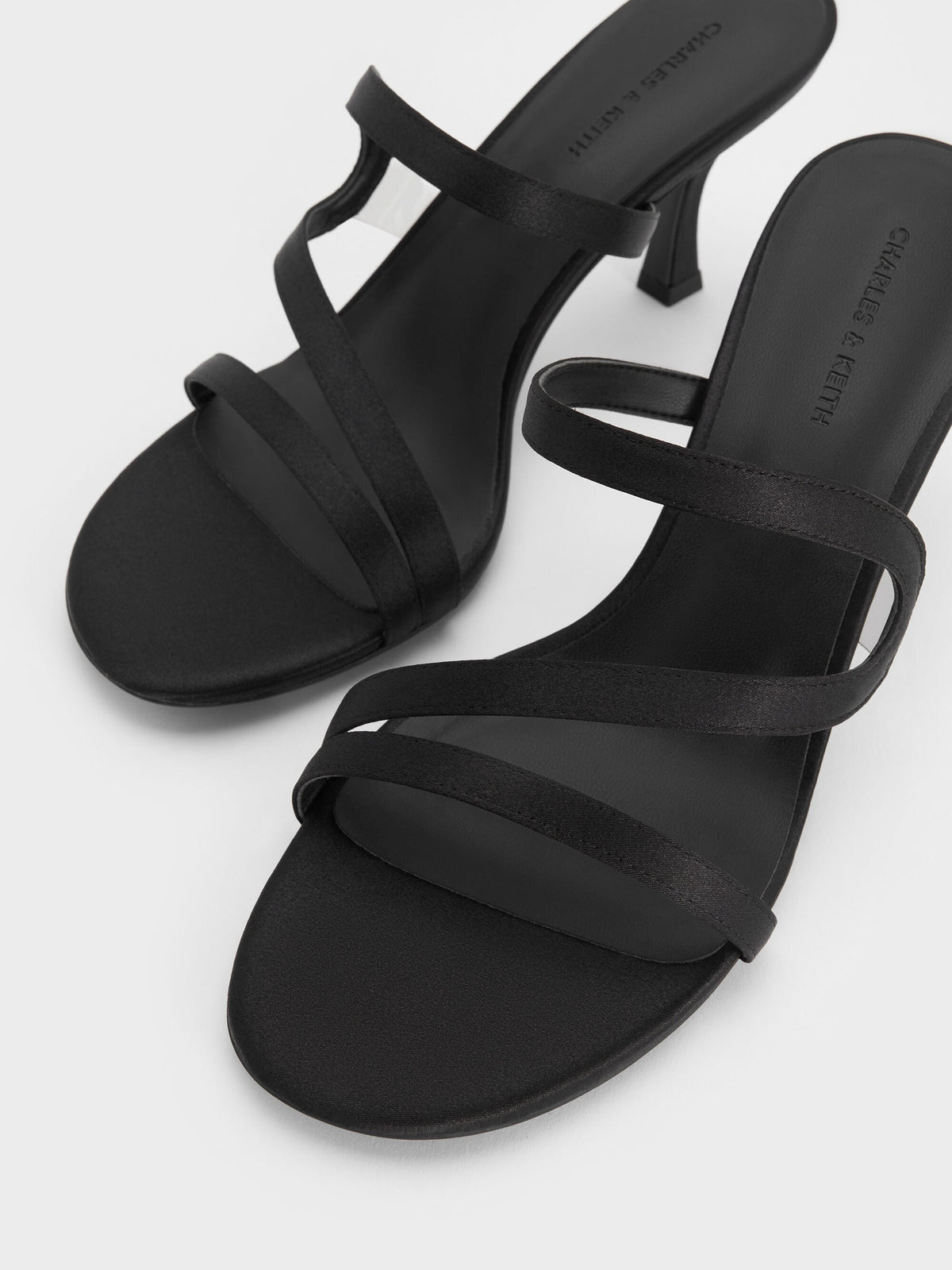 CHARLES & KEITH Everyday / Arden Satin Wavy Heeled Mules - Black Textured