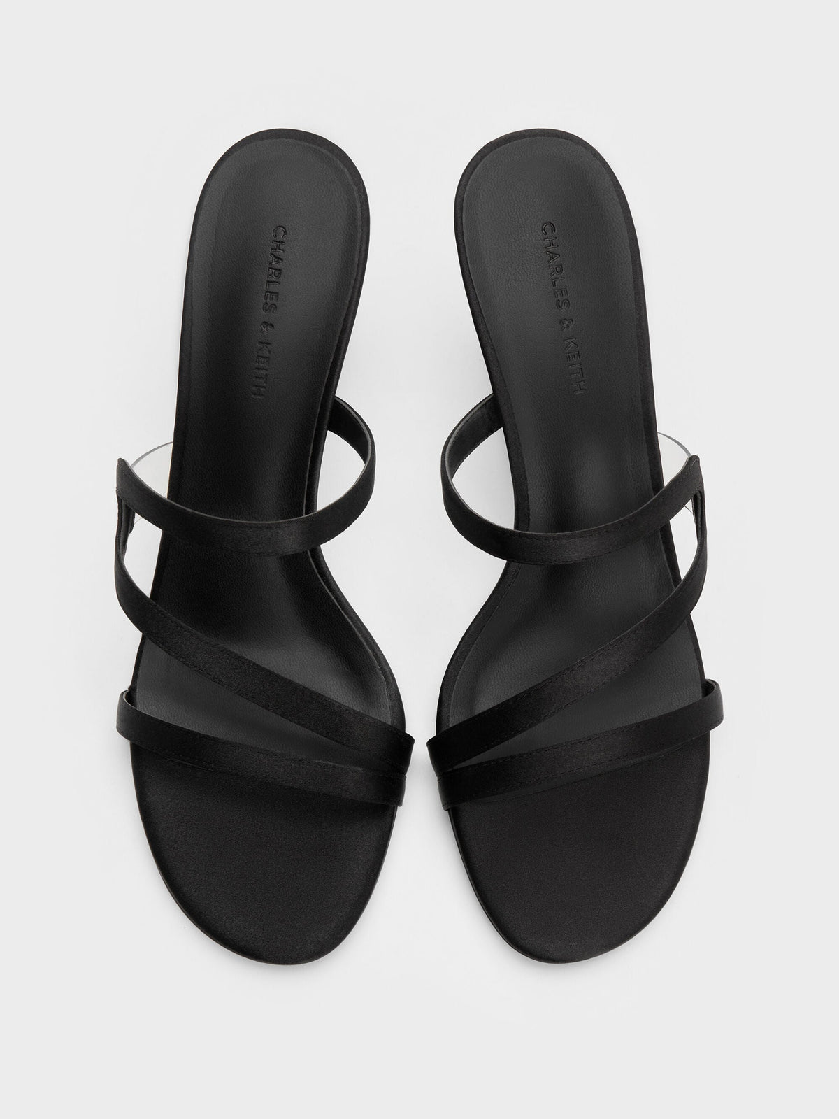 CHARLES & KEITH Everyday / Arden Satin Wavy Heeled Mules - Black Textured