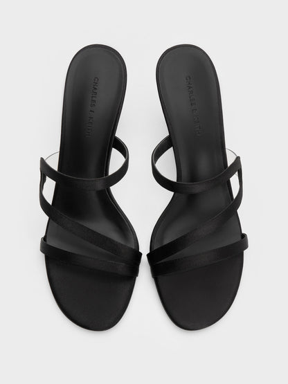 CHARLES & KEITH Everyday / Arden Satin Wavy Heeled Mules - Black Textured